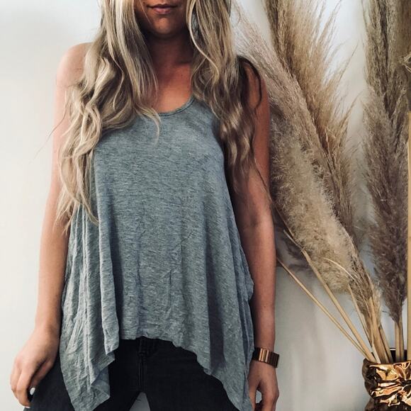 3/$20 FOREVER 21 Grey Gray Strappy Open Back Asymmetrical Tunic Tank Top Shirt S - Picture 2 of 7